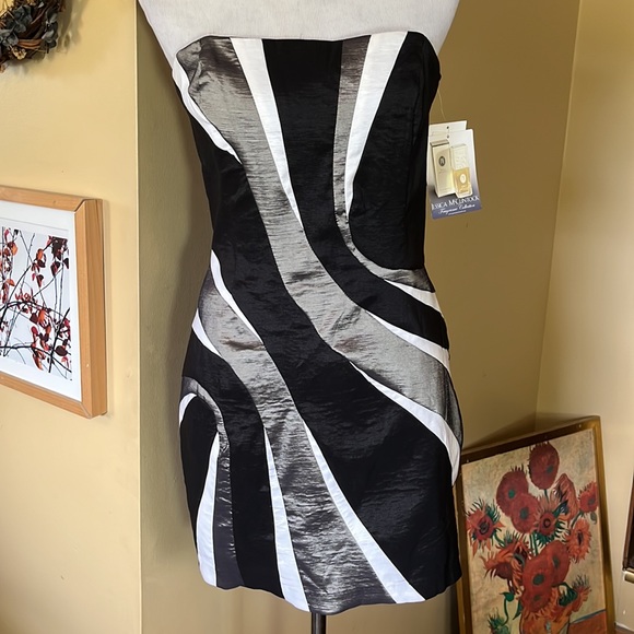 Vtg 80's JESSICA MCCLINTOCK Size 12 Colorblock Strapless Wave Neckline NEW - Picture 2 of 15